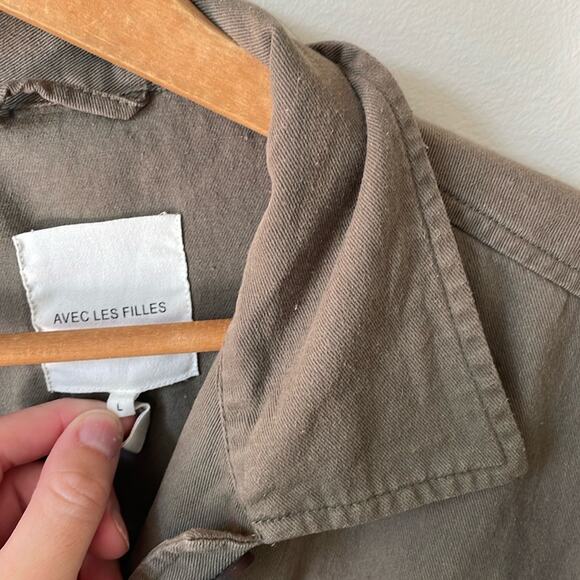 AVEC LES FILLES Cotton Military Jacket Olive Green Drawstring Button Size L - Picture 3 of 6